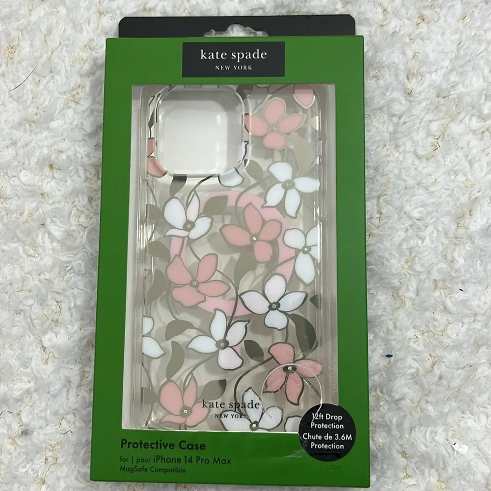 Kate Spade Pink and White Floral iPhone 14 Pro‎ Max Protective Case